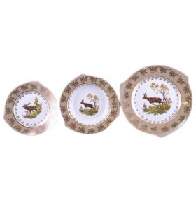 Набор тарелок 18 предметов (21, 22,5, 28 см)  Royal Czech Porcelain "Хаппа /Охота бежевая" / 203498