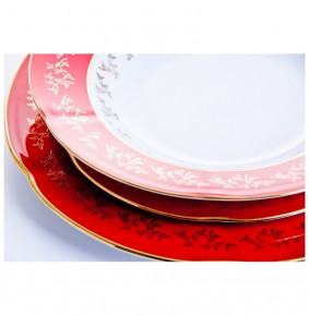 Набор тарелок 18 предметов (19, 22,5, 25 см)  Cmielow "Мария /Красная с золотыми листиками" / 043883