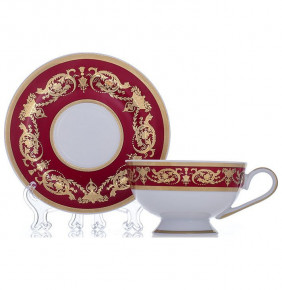 Набор чайных пар 200 мл 6 шт  Bavarian Porcelain "Александрия /Золотой узор на красном" / 070321