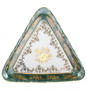 Салатник 13 см треугольный  Royal Czech Porcelain "Хаппа /Золотая роза /Зеленая" / 203545