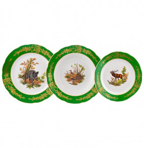 Набор тарелок 18 предметов (19, 23, 25 см)  Leander "Мэри-Энн /Охота зелёная" / 157770