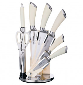 Набор кухонных ножей 8 предметов /пластиковая подставка /бежевые силиконовые ручки "Agness" / 195919