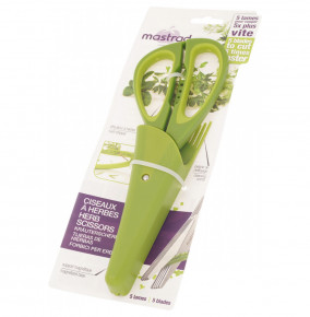 Ножницы для зелени с 5 лезвиями кисточкой для чистки на магнитном держателе зелёные "Mastrad" / 223141