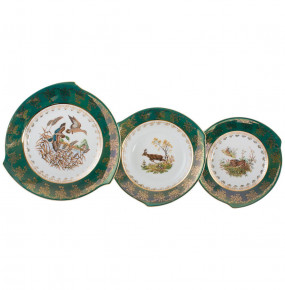 Набор тарелок 18 предметов (21, 22,5, 28 см)  Royal Czech Porcelain "Хаппа /Охота зеленая" / 203443