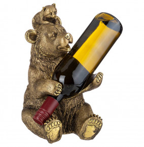 Подставка под бутылку 30 см  ИП Шихмурадов "Медведь с енотом" /бронза с позолотой / 273616
