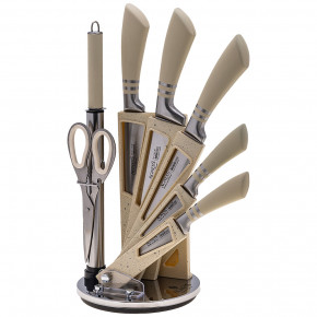 Набор кухонных ножей 6 предметов /ножницы, мусат /пластиковая подставка /бежевые ручки "Agness" / 195929