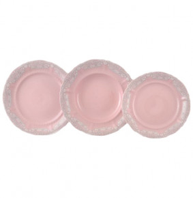 Набор тарелок 18 предметов (19, 23, 25 см)  Leander "Соната /Серый узор /Розовая" / 158474