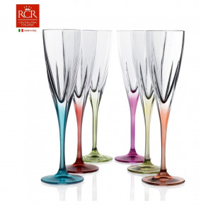 Бокалы для шампанского 170 мл 6 шт  RCR Cristalleria Italiana SpA "Фьюжн /разноцветные ножки" / 117027