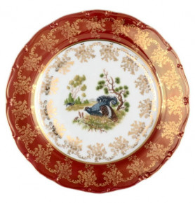 Набор тарелок 23 см 6 шт глубокие  Bohemia Porcelan Moritz Zdekauer 1810 s.r.o. "Магнолия /Охота красная" / 047590